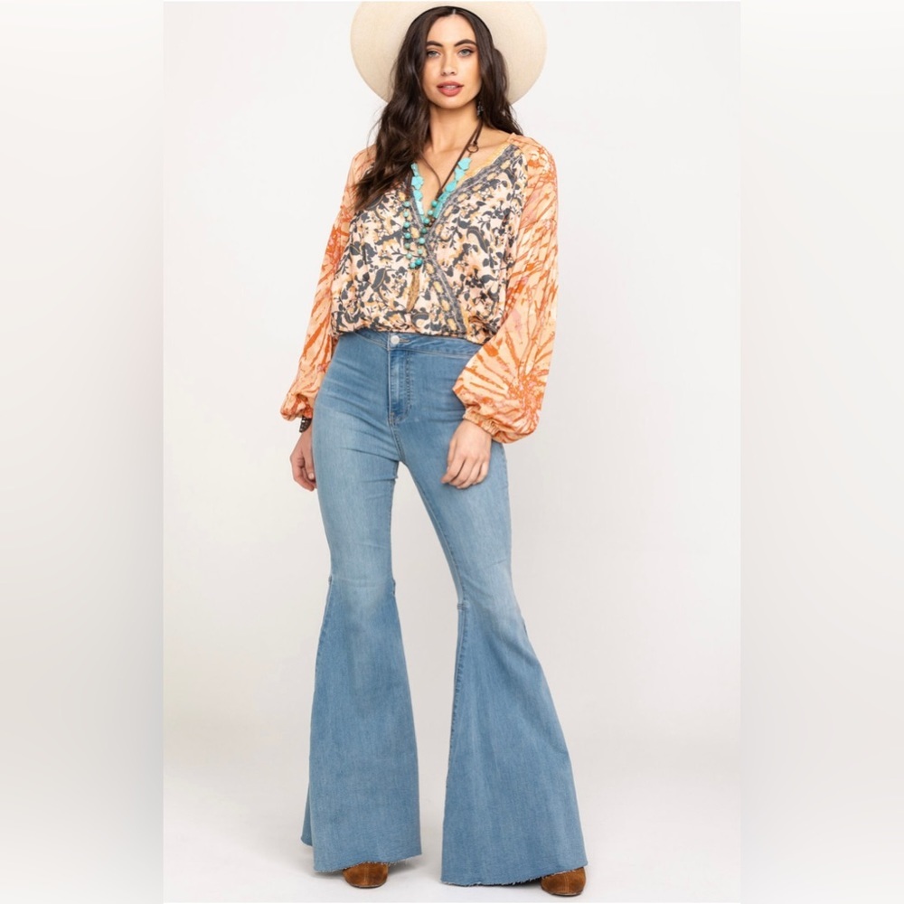 Free People Womens Light Wash High Rise Just Float On Flare Denim Jeans Bohemian